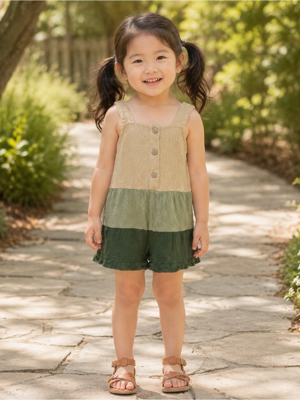 Retro Daisie Girls Colorblock Cotton Gauze Romper Size 3/4